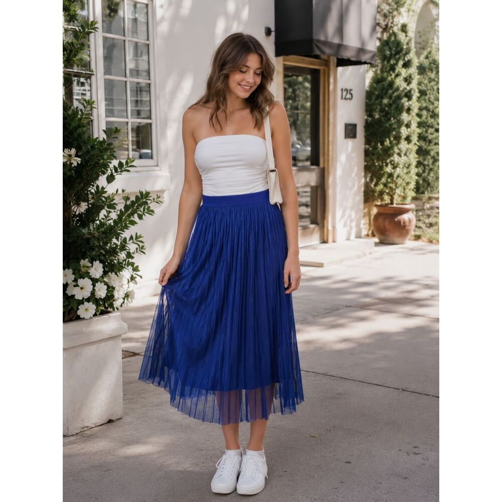 Lea & Viola Anthropologie High waist Midi Skirt Blue Med Balletcore Coquette